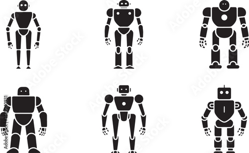 Collection of retro robot silhouettes various designs