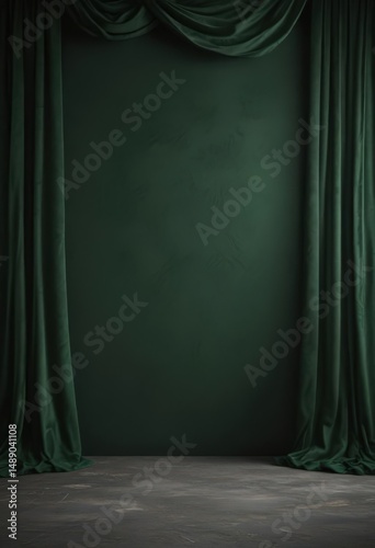 Luxurious dark green velvet backdrop, rich texture , drape, cloth
