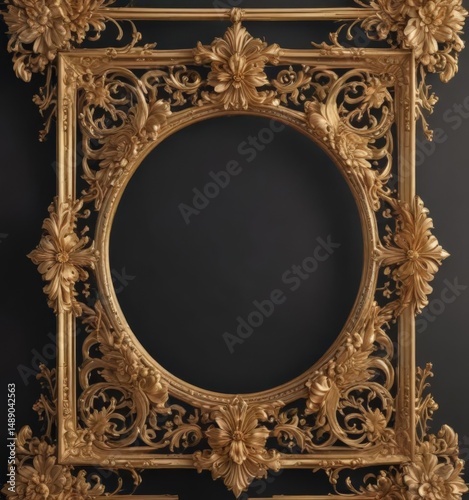 Ornate gold scroll frame with delicate floral details  , wedding, design, background frame
