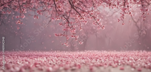 Pink sakura petals dance, hazy, mesmerizing background,  petals,  falling,  nature