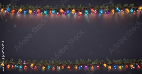 Retro colorful Christmas string lights border, seamless vector pattern , festive, digital, bright