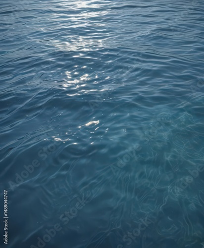 Serene blue water, gentle ripple, sunlit surface,  sunlight,  cool,  smooth