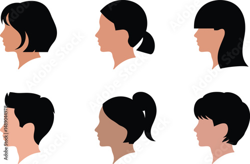 Six diverse profile views of young people's hair