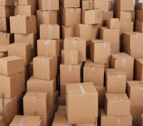 Several brown cardboard boxes, various sizes, on white  ,  order,  delivery,  shapes