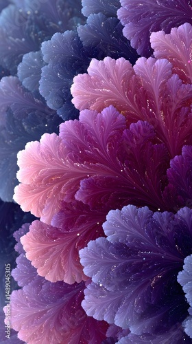 Abstract Petal Fantasy: A mesmerizing close-up showcases a collection of intricately layered petals, painted with a gradient of soft pink, deep violet, and sky blue.