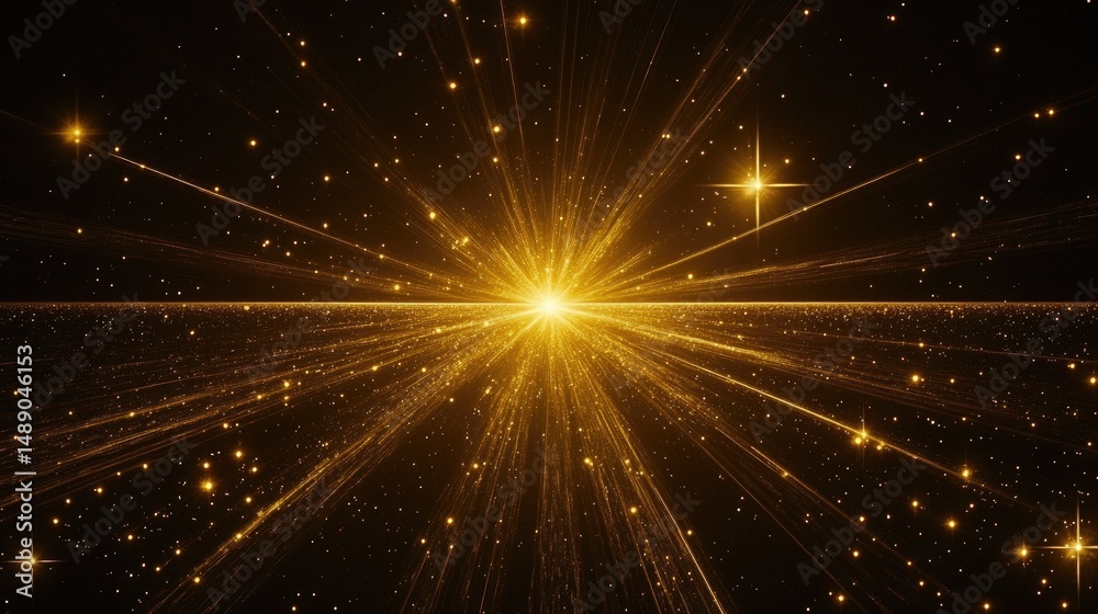 Naklejka premium Radiant golden explosion in a dark cosmos.
