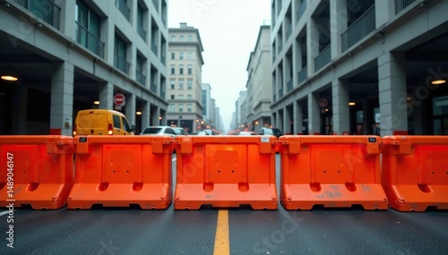 Bright orange safety barriers blocking off construction zone , barrier, hazard