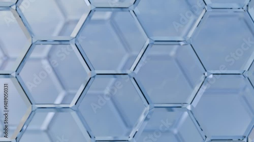 Glass hexagon background for medical or science background. Cool transparent tile backdrop. Seamless looping wallpaper animation.
