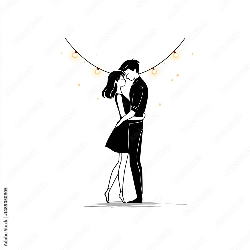 Obraz premium Romantic Couple Dancing under Fairy Lights