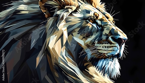 Majestic lion portrait wildlife sanctuary digital art dark background close-up nature's power