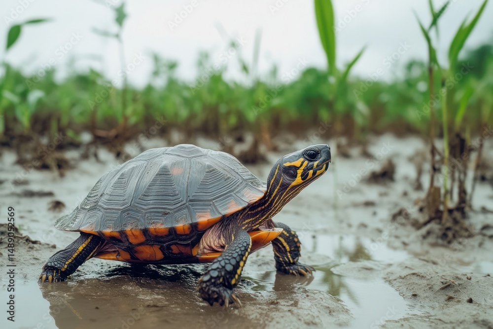 Fototapeta premium Turtle on muddy ground