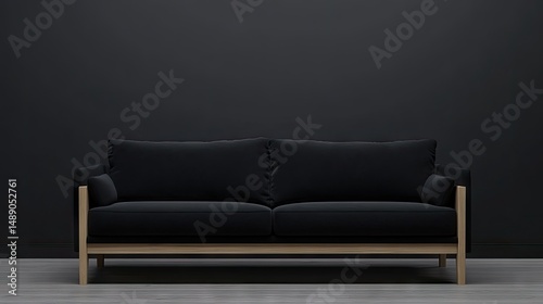 Dark modern sofa against a neutral backdrop.