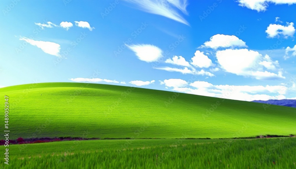 Fototapeta premium Blue Sky Over Green Grass Landscape