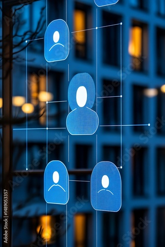 Network of people, modern city backdrop