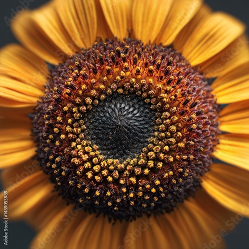 Close-up of a vibrant sunflower, showcasing its intricate details and rich colors. A captivating display of nature's beauty.