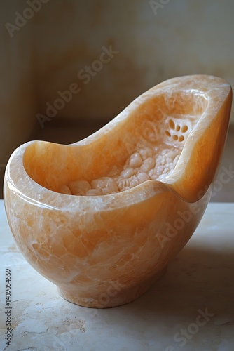 Ornate, sculpted, alabaster bowl