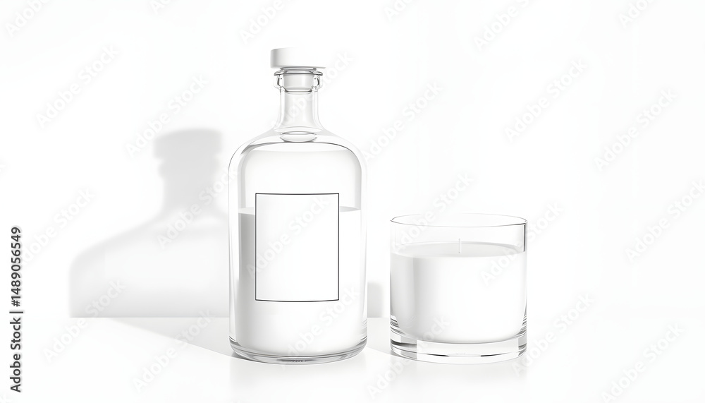 Plain Aesthetic Glass Product Bottle and Candle Mockup, one line art. White tone Plain Aesthetic Glass Product Bottle and Candle Mockup, one line art. White tone