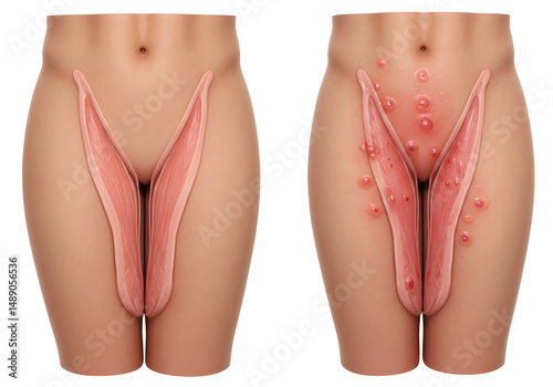 Healthy versus diseased vulva illustration