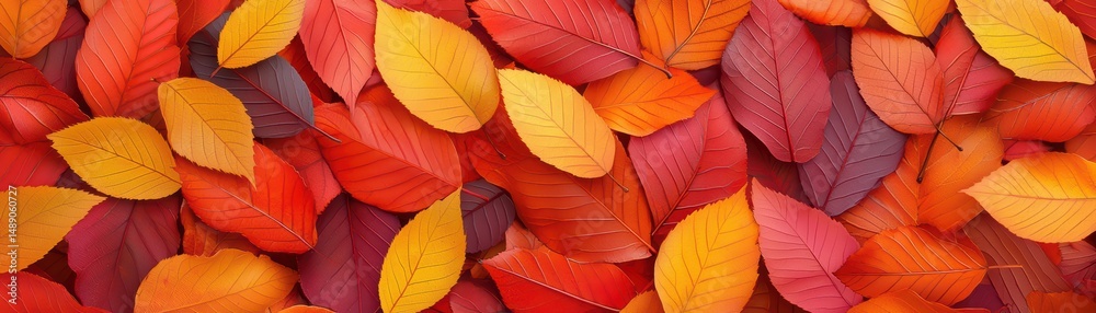 Fototapeta premium Colorful Autumn Leaves in Shades of Orange, Red, Yellow, and Purple on a Soft Background for Seasonal Decor