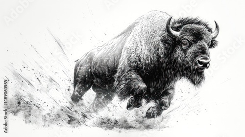 Powerful bison in motion, powerful stance