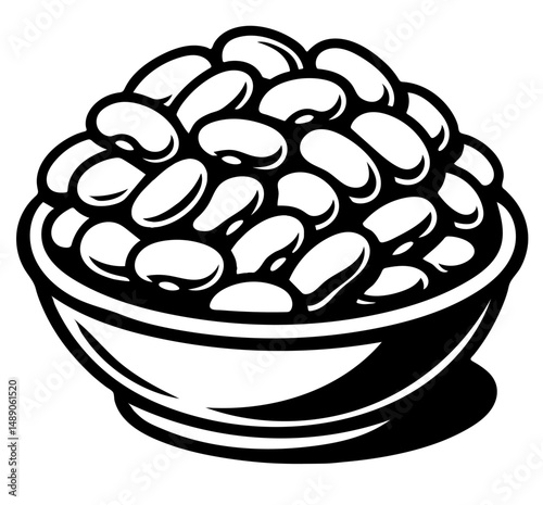 A bowl of beans is shown in a white background