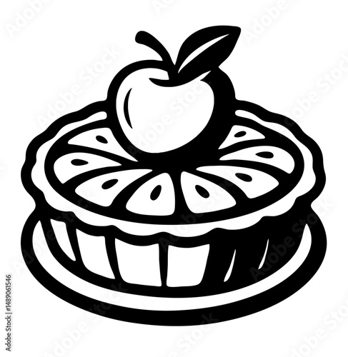 A white cake with a slice of apple on top