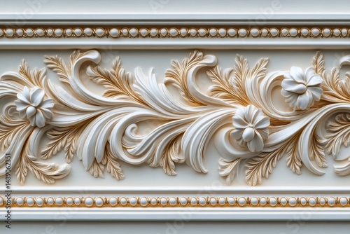 Ornate decorative trim with floral and leaf design.