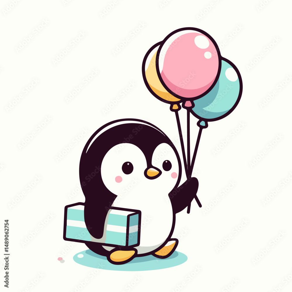 Naklejka premium penguin vector illustration holding balloon