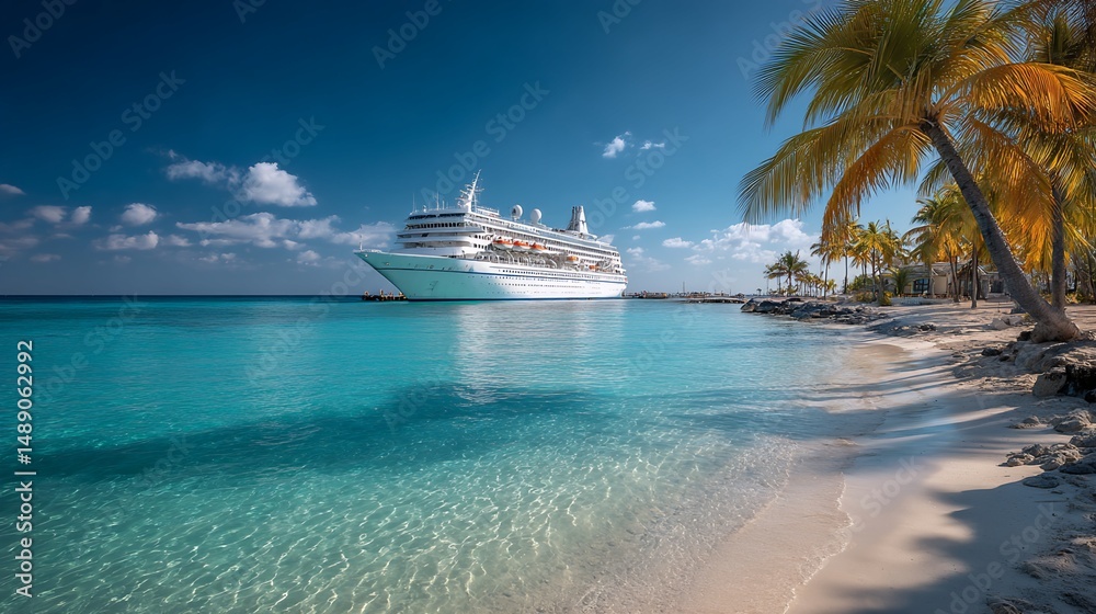 Fototapeta premium Cruise Ship at Tropical Beach