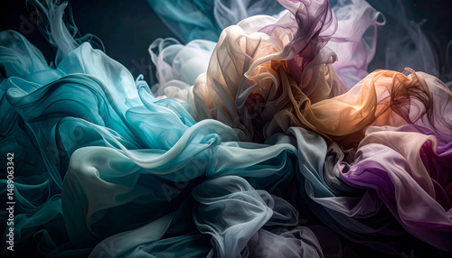 Silk fabric absorbing coloured inks Background. Generated Image