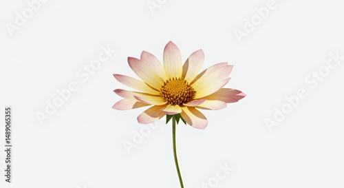 Single Symmetrical Flower with Pink Edges and Golden Center on White Background Perfect for Decoration