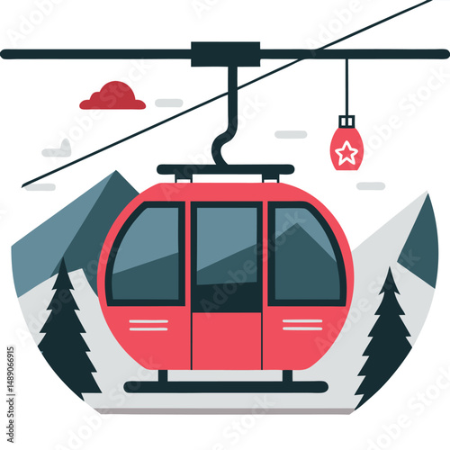 Conceptual Illustration of a Ski Lift Ascending a Snowy Mountaintop