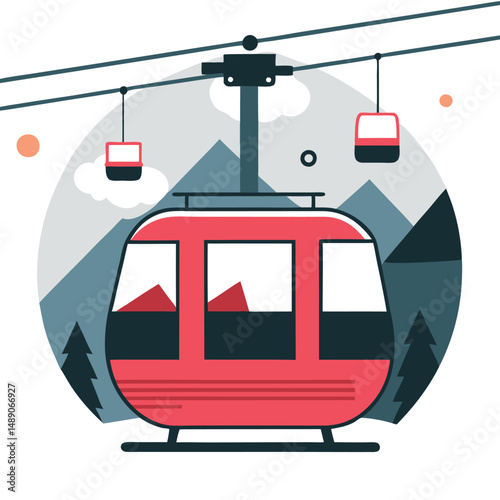 Conceptual Illustration of a Modern Ski Lift System in a Mountainous Landscape