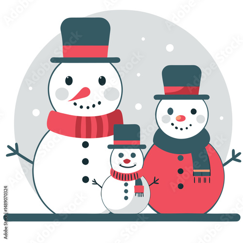 Winter Family Fun: A Frosty Snowman Trio in a Snowy Embrace
