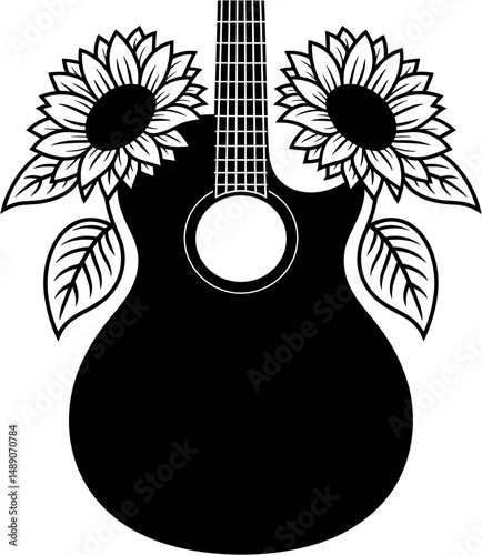 Sunflowers with Acoustic Guitar Silhouette