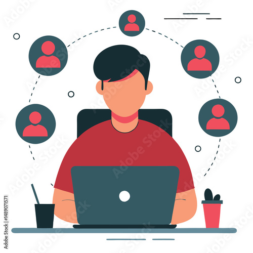 ** Creative Social Media Management Concept Illustration with Team Collaboration**