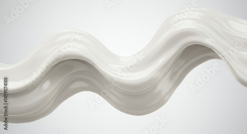 Viscous White Pearlescent Cream Dynamically Swirling on White Backdrop Under Bright Even Lighting Revealing Smooth Creamy Texture in Abstract Beauty Concept