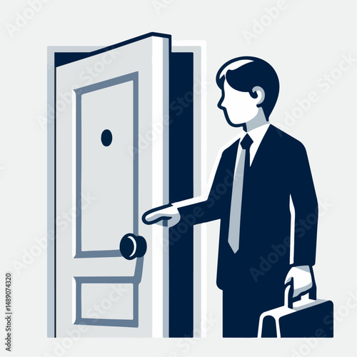 vector illustration of a person opening a door