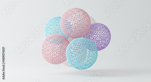 Six Pastel Pixelated Spheres Clustered Against White Background in Dreamy Rendered 3D Art