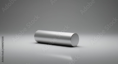 Silver Metal Cylinder Resting on Glossy Gray Surface with Gradient Backdrop