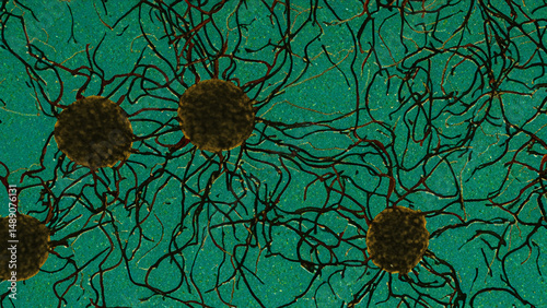 Complex neural network structures on a teal background