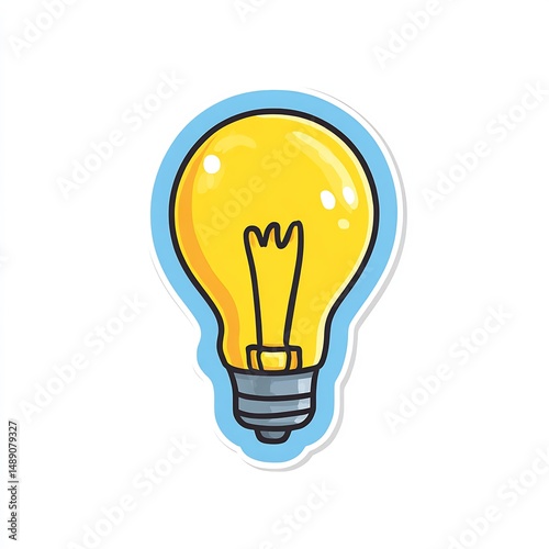Glowing light bulb cartoon sticker, idea, innovation, bright, icon