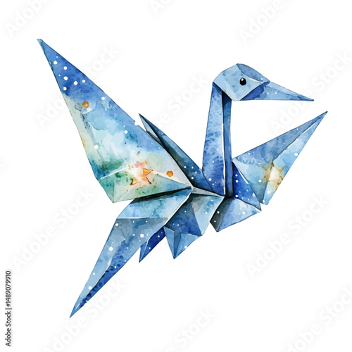 Star Map Folded Like An Origami Crane, watercolor clipart vector, high quality, isolated on a white background.
