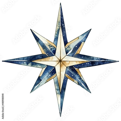 watercolor of Star Compass Pointing To Polaris, vector high quality, isolated on a white background.