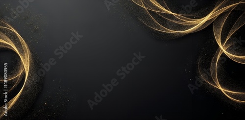 Abstract gold glitter swirls on black background elegant design © Rashed