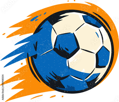Soccer ball in motion with colorful design and energetic effects cartoon isolated on transparent background. Vector illustration.