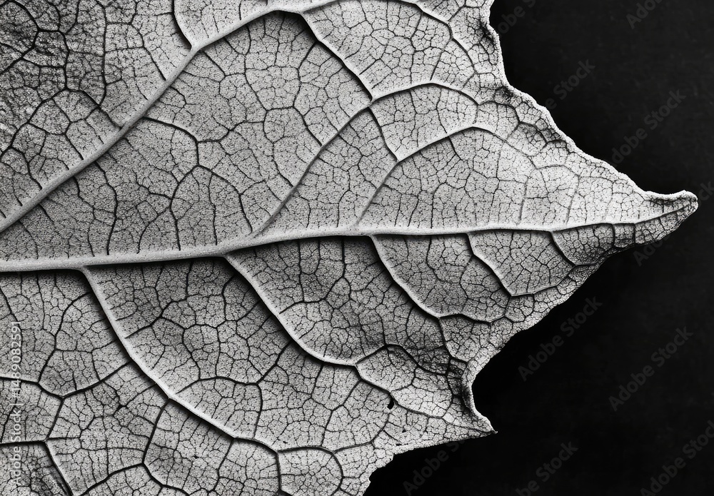 Obraz premium Intricate leaf veins, grayscale close-up