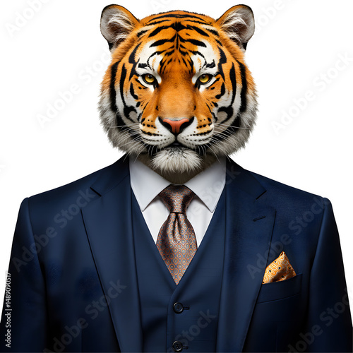 Tiger Face Suit Businessman Animal Anthropomorphic Funny Fashion Look