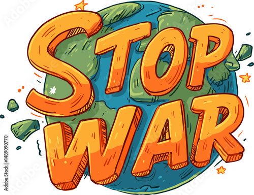 Call for peace emphasizing the importance of stopping war around the world cartoon isolated on transparent background. Vector illustration.