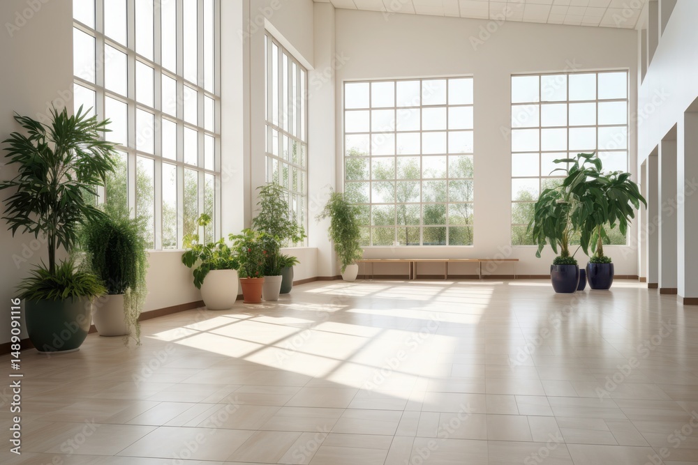 Fototapeta premium Bright office space with plants and natural light